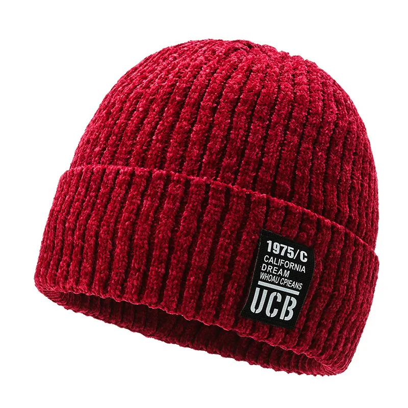 Custom Ultra Soft Warm Chenille Chunky Cable Lined Cuff Beanie Hat With Patch Knitted Toque Stretchy Fleece Adults Image 5 Pcs
