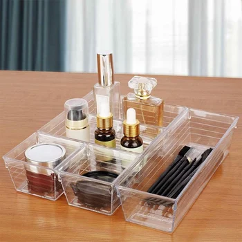 14 PCS Desk Drawer Organizer Clear Plastic kitchen Drawer Organiser Tray for Makeup Kitchen Utensils Office