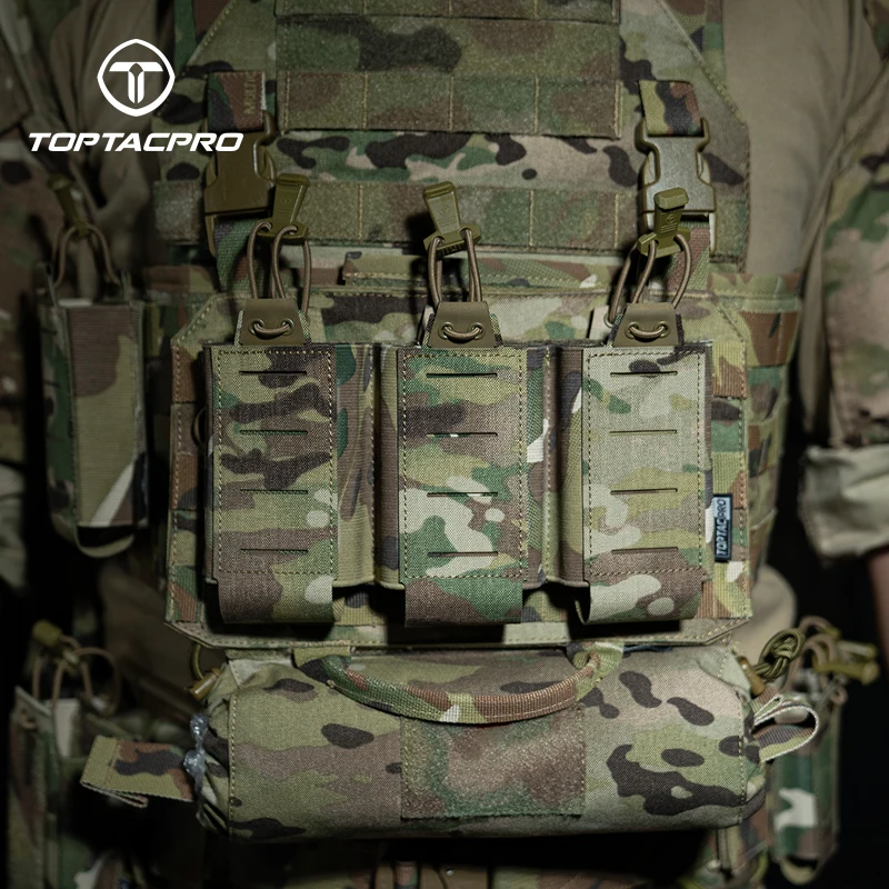 TOPTACPRO Bolsa Tática Dupla Mag Pouch Para MOLLE De 9mm Abertura Top Quick Draw Leve 8526
