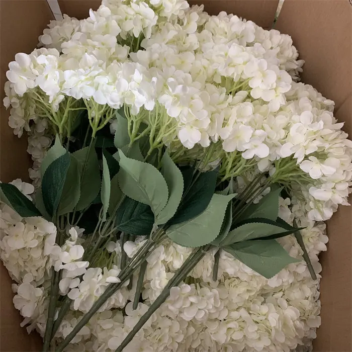 L163 Wholesale Ivory Bulk 5heads Hydrangeas Flowers Artificial Silk