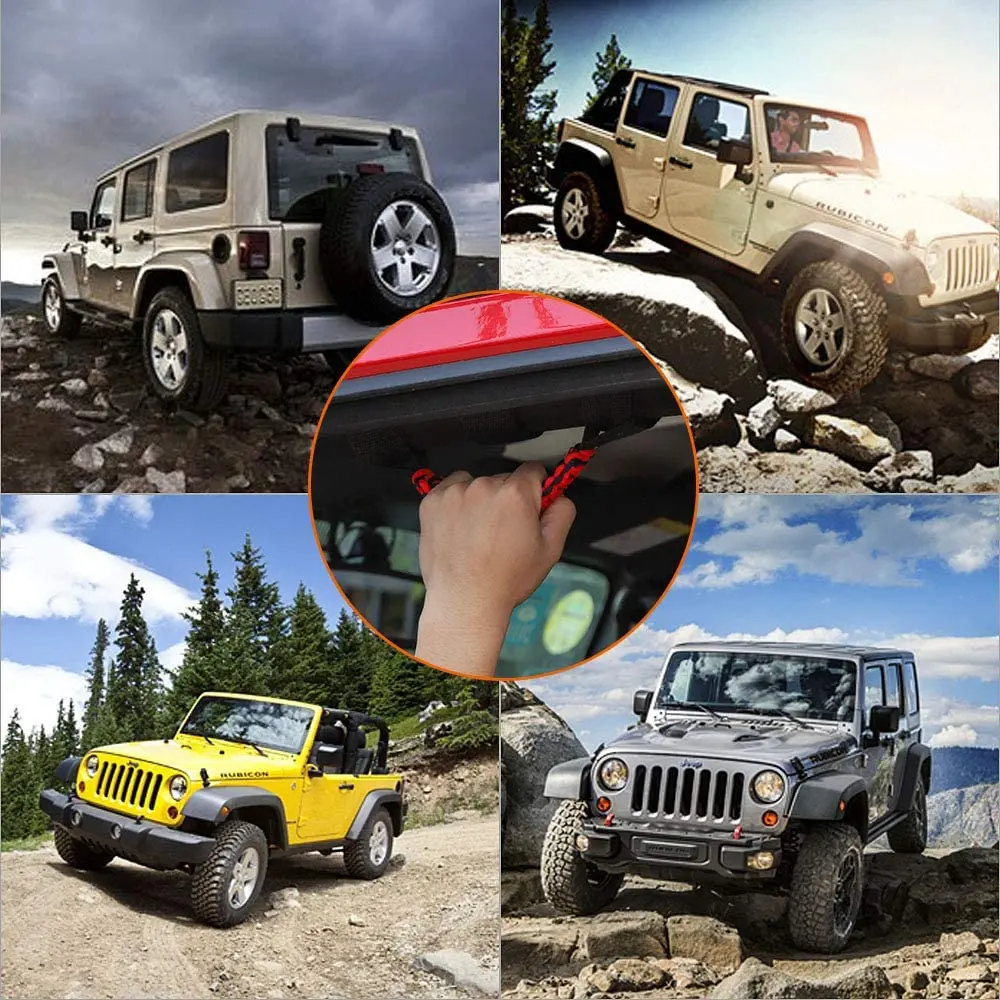 JeCar 2 X Roll Bar Grab Handles Paracord Grip Handles For 1955 2022 Jeep Wrangler Yj Tj Jk Jku Jl Jlu And Gladiator Jt Black And Red American Flag