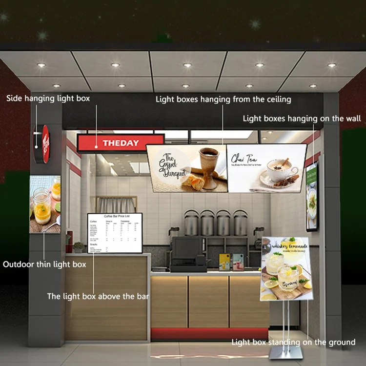 Fast Food LED Menu Display Board Bright Advertising Light Box for Restaurant Use
