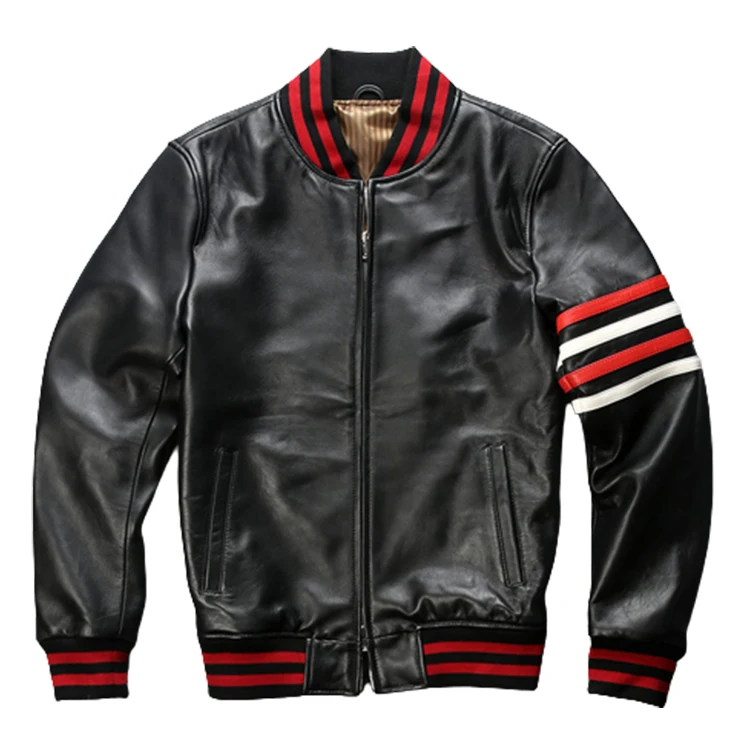 men's real cowhide leather bomber jacket men designer Custom embroidered Bomber men jacket_voghion.com