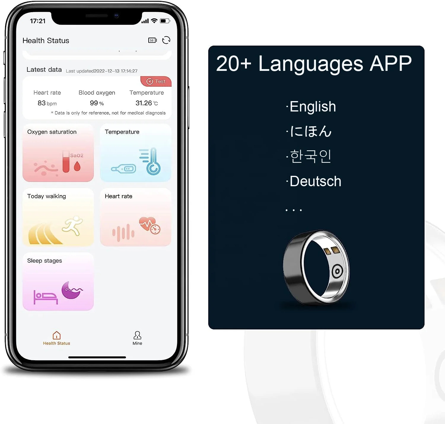 Smart Rings for Men Health Monitor Health Ring Blood Oxygen Heart Rate and  Sleep Monitoring Body Temperature Bluetooth Ring