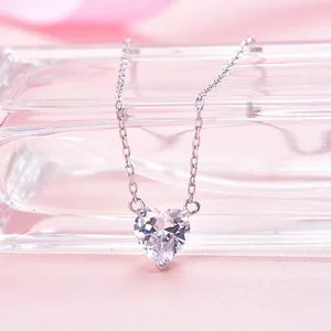 Fashion Design Sterling 925 Silver Necklaces 3A Zircon Crystal Bead Long Chain Heart Pendant Necklace