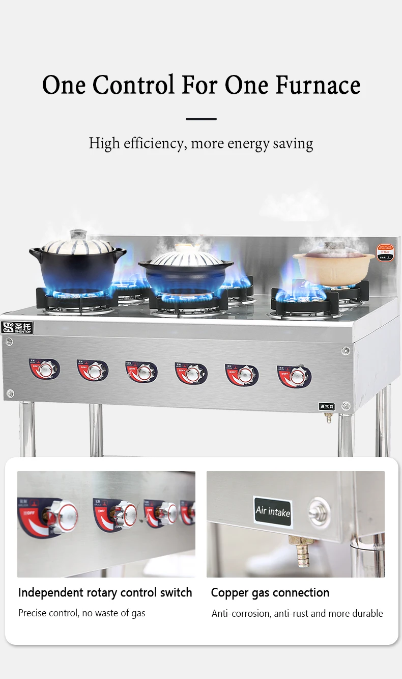 Commercial Restaurant Cooker Countertop 6 Burner Gas Stove 4 Burners