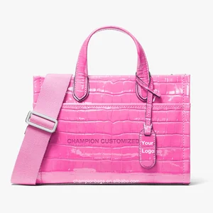 Custom Logo Pink Croc Leather Satchel Bag Ladies Classic Crossbody Women City Tote Handbag Purse