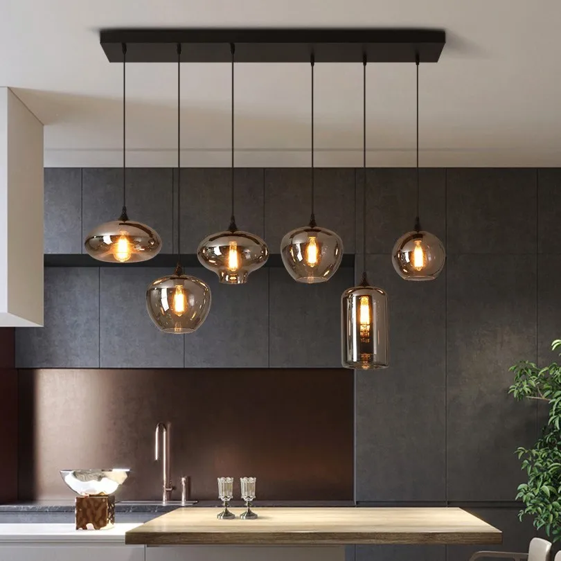 Indoor Hanging Glass Lighting Kitchen Island Restaurant Modern Smoke Grey Glass Ball Pendant Light