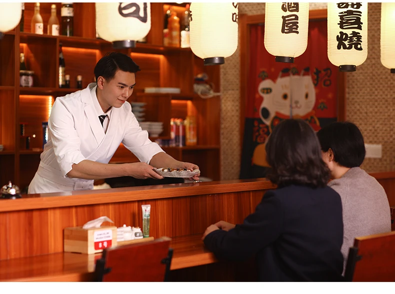 Black and White Chef Jacket and Apron Japanese Restaurant Izakaya Work Suits  Male Cooking Clothing and Sushi Chef Coat for Men