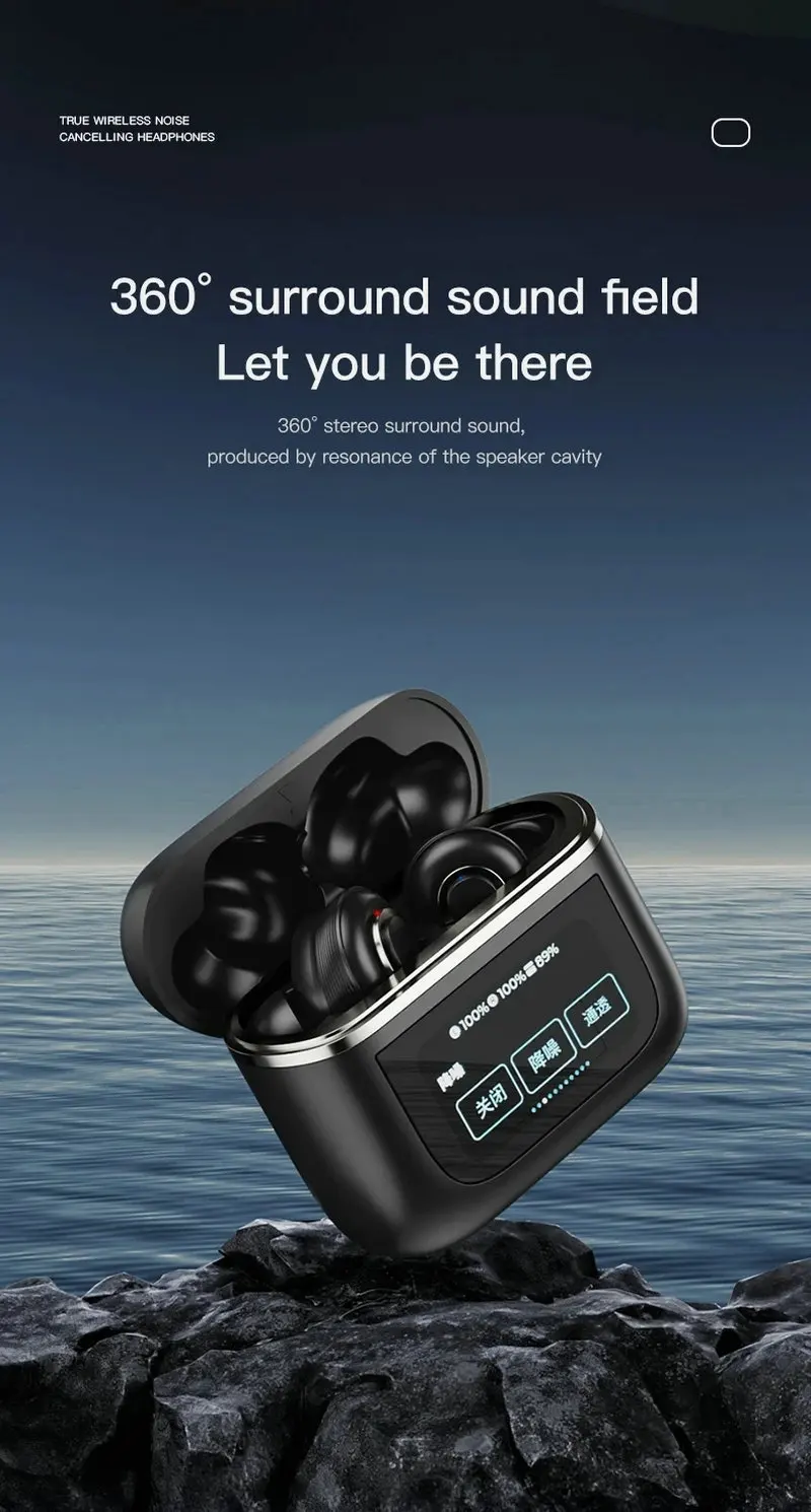 2026 New Design V8 Touch LCD Screen Display Headset ENC TWS Gaming Earbuds Waterproof Earphone Wireless Digital Display Battery
