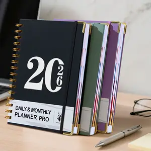 Factory Customized New 2026 All Year Deluxe Edition PU Leather A5 Fabric Daily/Monthly/Annual Calendar Planner Notebook Logo