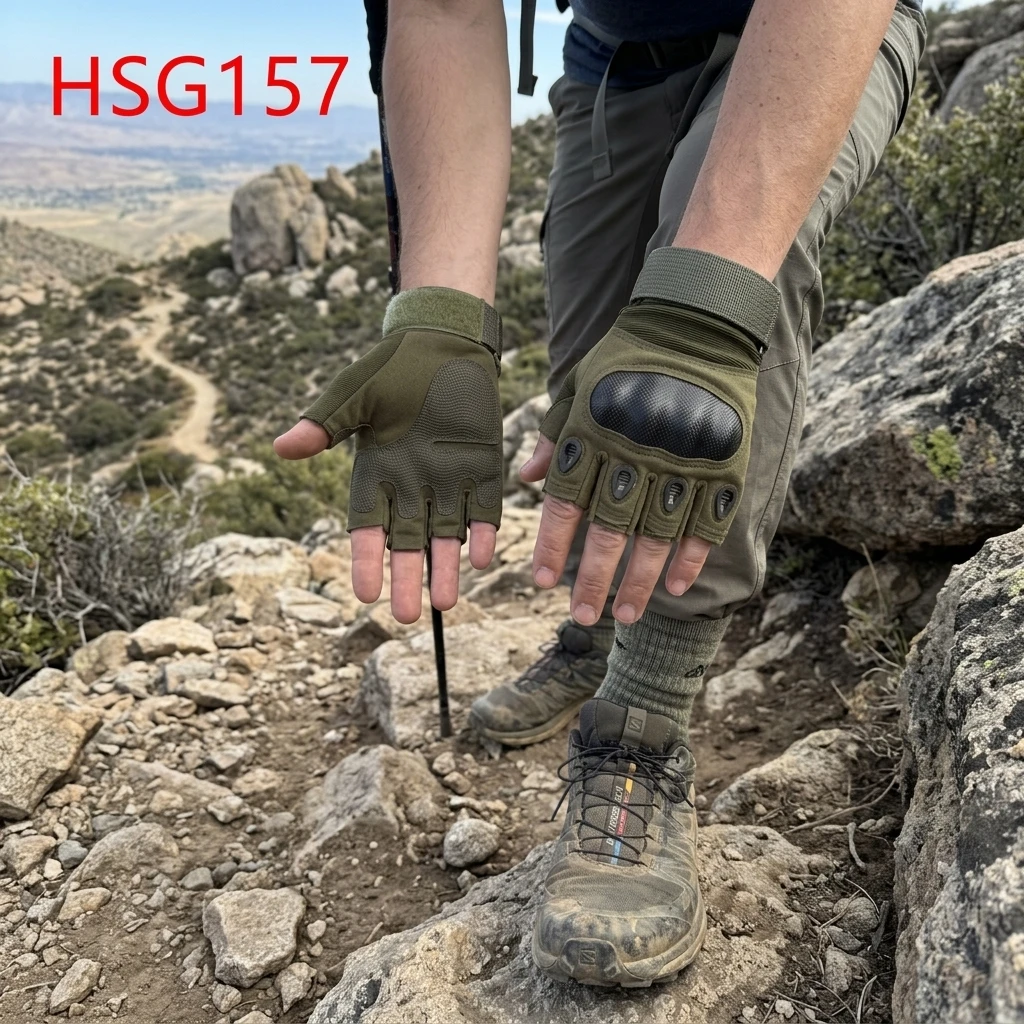 ZYF,Backcountry Hiking Debris Resistant Tactical Gear Gloves Anti-tear Five-finger Protective Green Combat Gloves HSG157