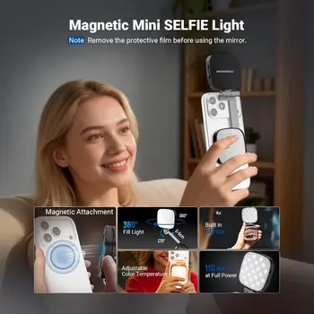 NEEWER Basics Magnetic Selfie Light Compatible with MagSafe iPhone, 2W CRI95+ Bi Color Swivel Small LED Phone Fill Lighting detail image