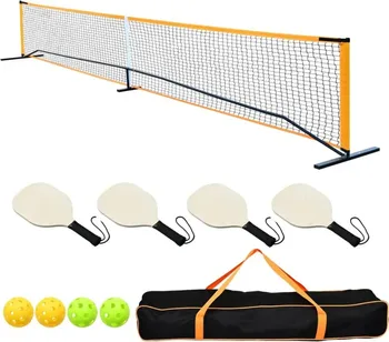 TY-1035A Pickleball Paddle Portable Net And Ball Set  Includes Free Standing Metal Frame & Net + 4 Wood Paddles + 4 Balls With C