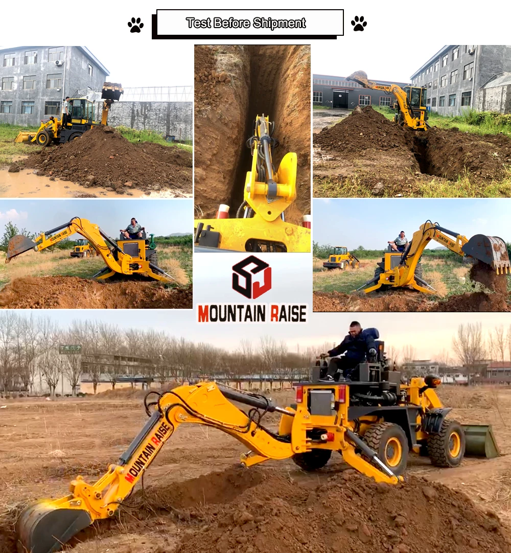 Shandong 1ton 4x4 back hoe loader excavator with attachments 