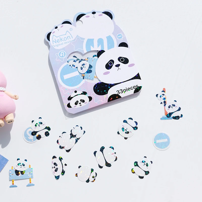Nekoni Glitter Stickers Flake Kawaii  Laser Flake Stickers Decals Pack Cute Animal Kitty Panda Dog Pig Stickers Decals
