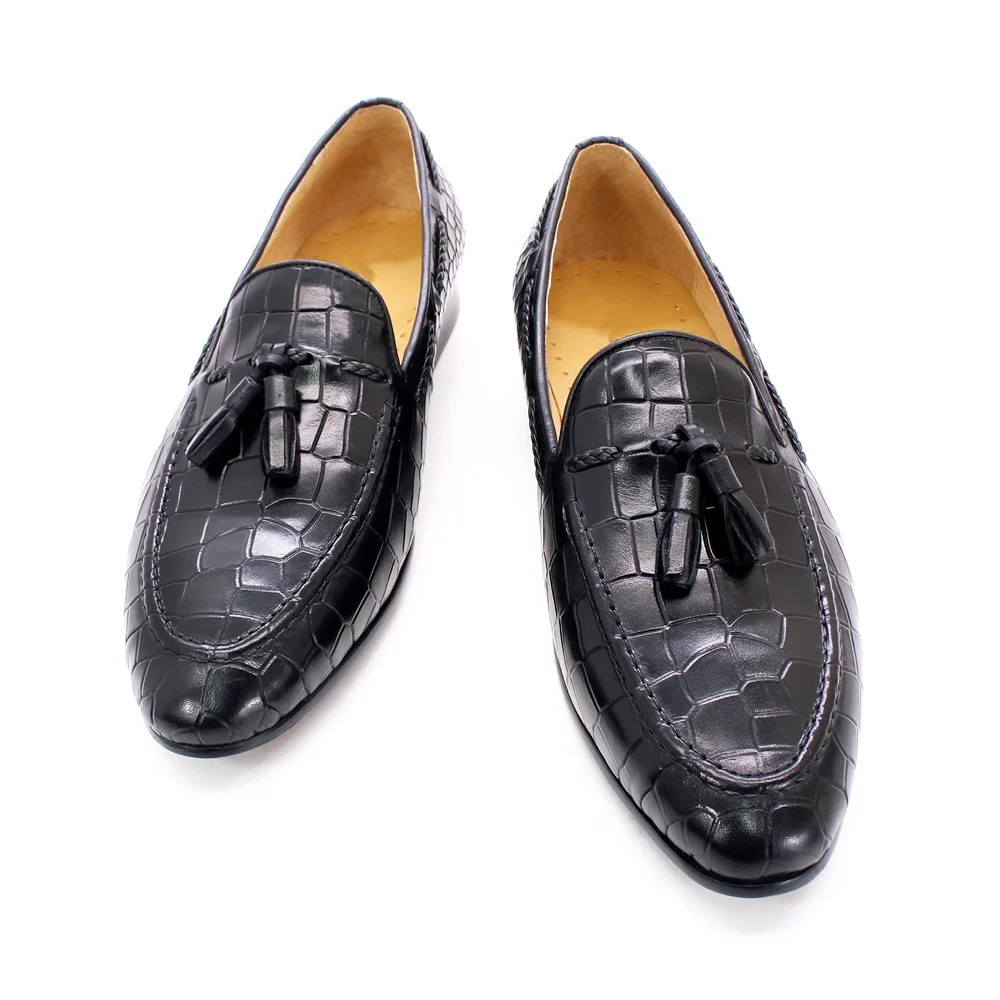 2021 Factory Custom Black Crocodile Pattern Tassel Men's Loafers ...