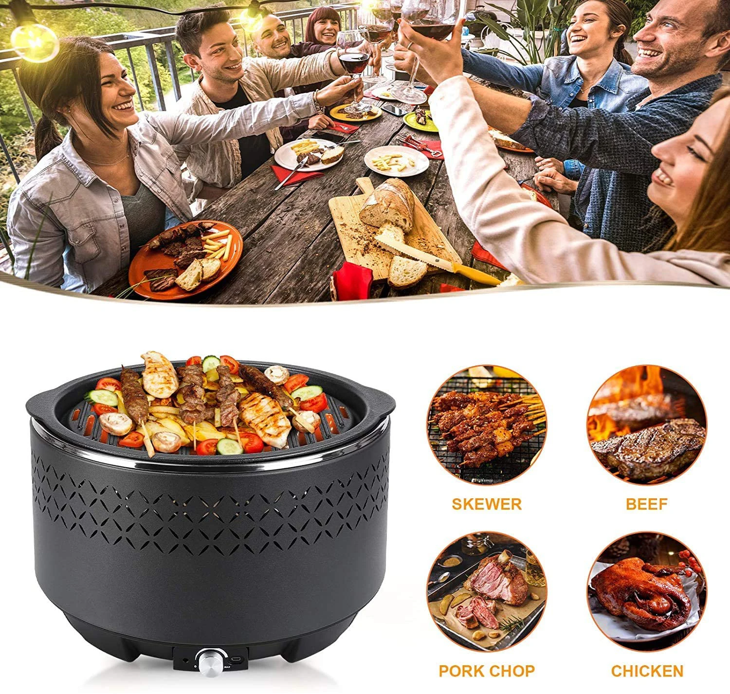 ポータブル縦型バーベキューバーベキューヒュンダイフロント