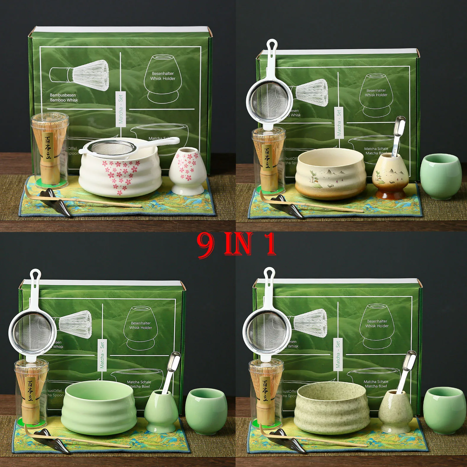 Custom Logo Matcha Tea Set 4 to 10 Pieces Japanese Matcha Bowl Tea Whisker Standing Bamboo Matcha Oem Set Whisk with Gift Box factory