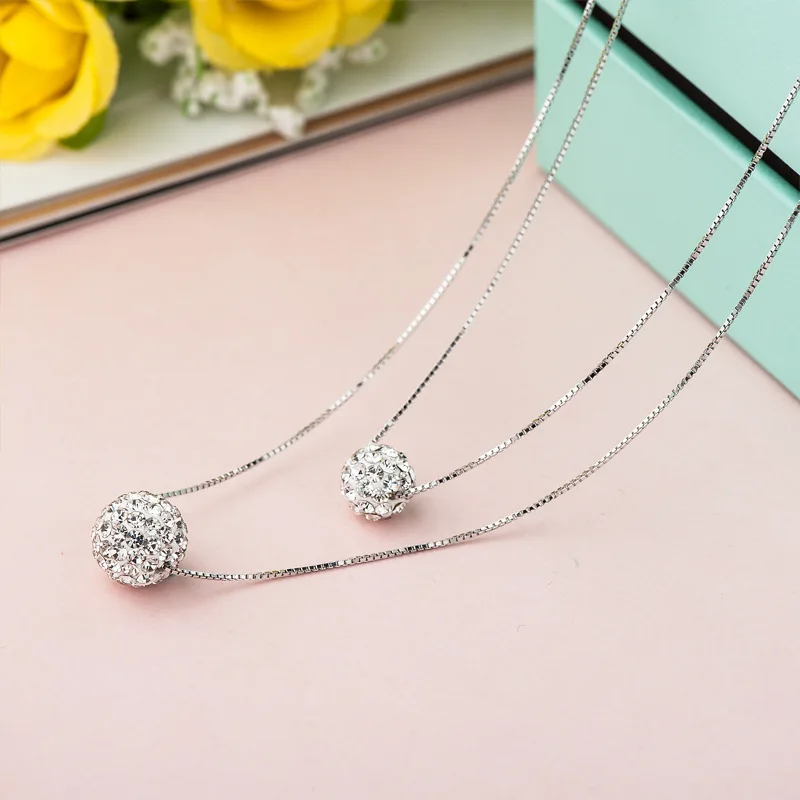 Elegant 925 Silver Double Crystal Necklace