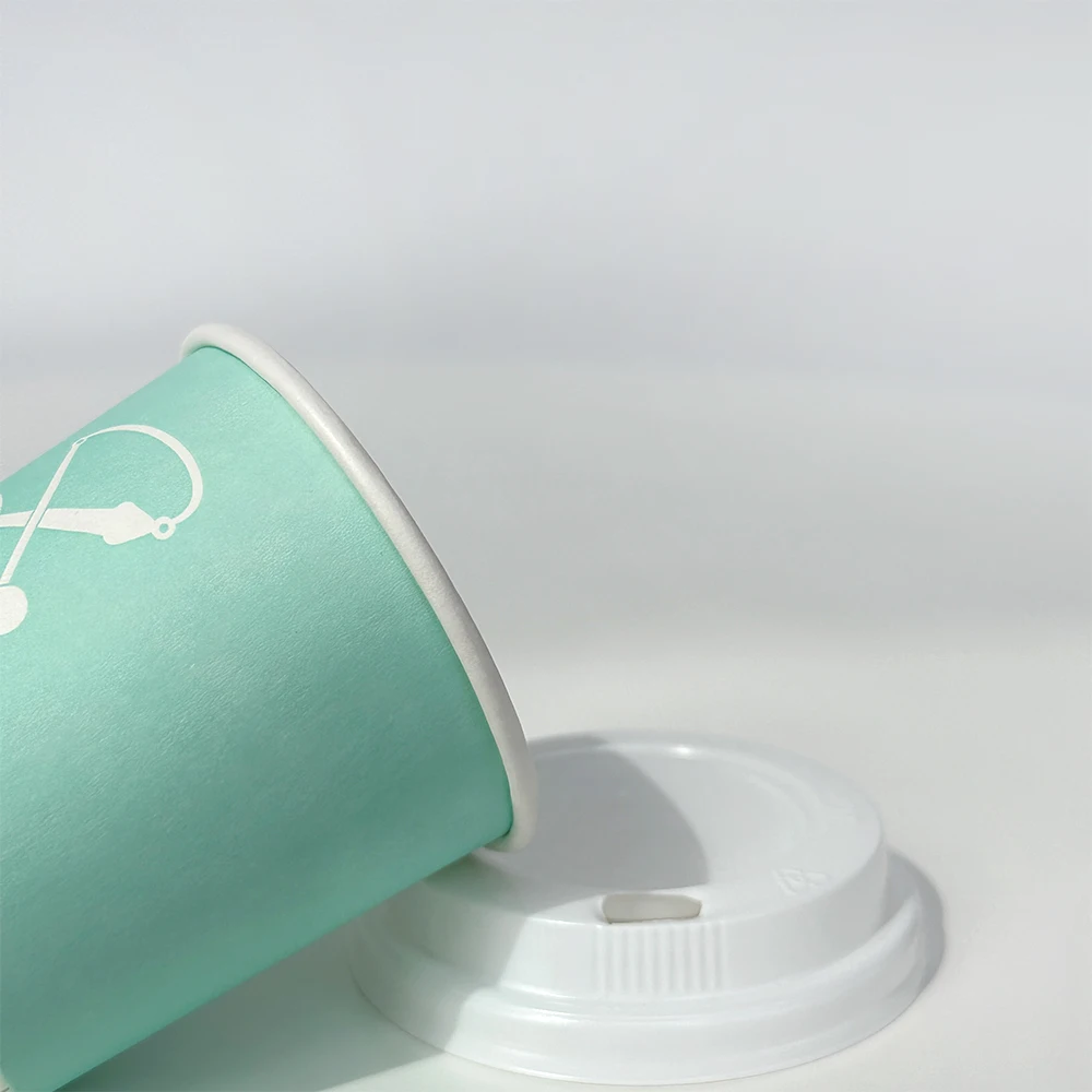 Factory Supply Small Size 4oz Custom logo Green Color  Hot Coffee Carton Paper Cup with PS Lid