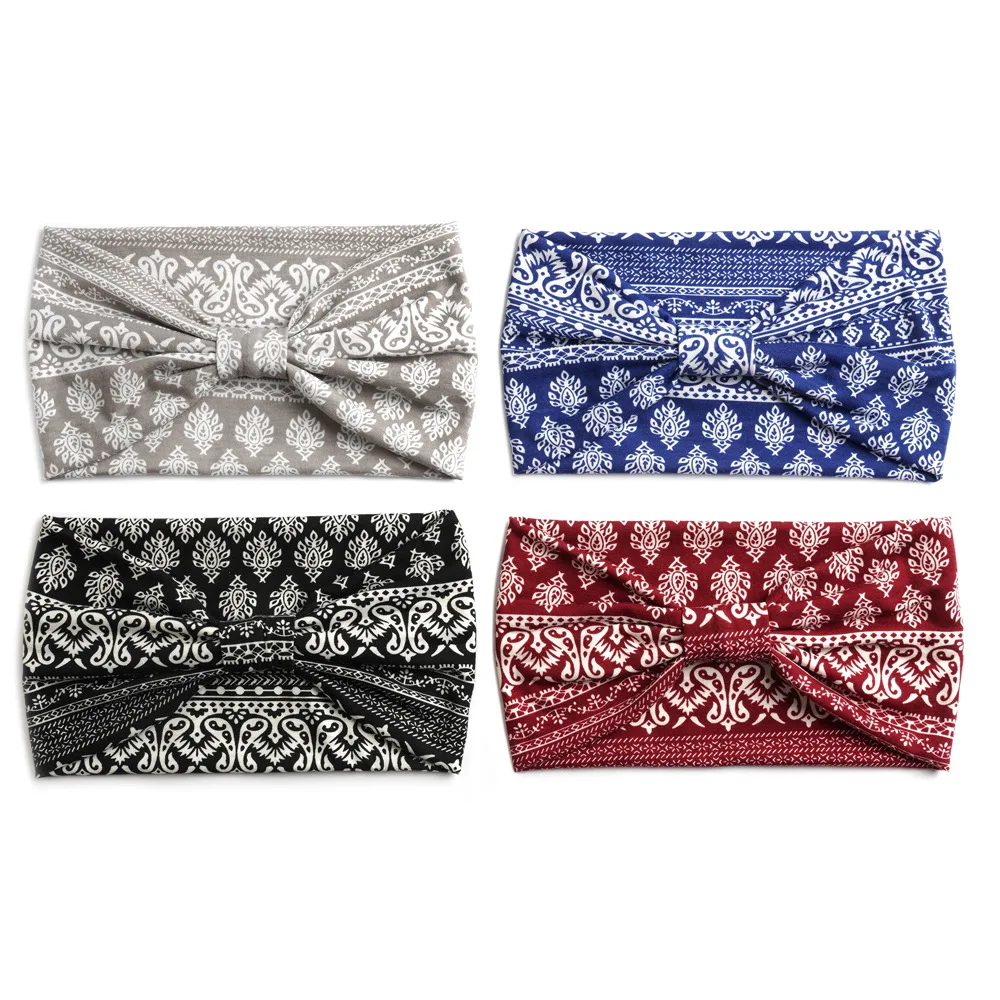 Оптовая продажа спортивные широкие Пейсли повязка на голову, для фитнеса, для бега, баскетбола, головные обручи Boho повязка на голову повязкой на голову-чалмой для женщин