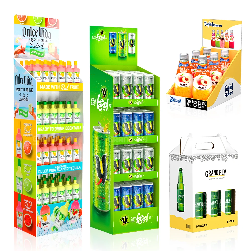 Custom Retail Pop up Cardboard Display Promotional Pos Paper Display Rack Snacks Drinks Liquor Shelf Cardboard Display Stand