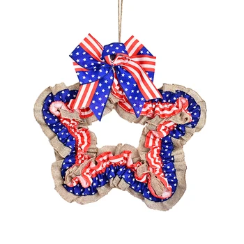 2024 New American Independence Day Decorative Pentagonal Star Door Hanging Home Party National Day wreath decorations