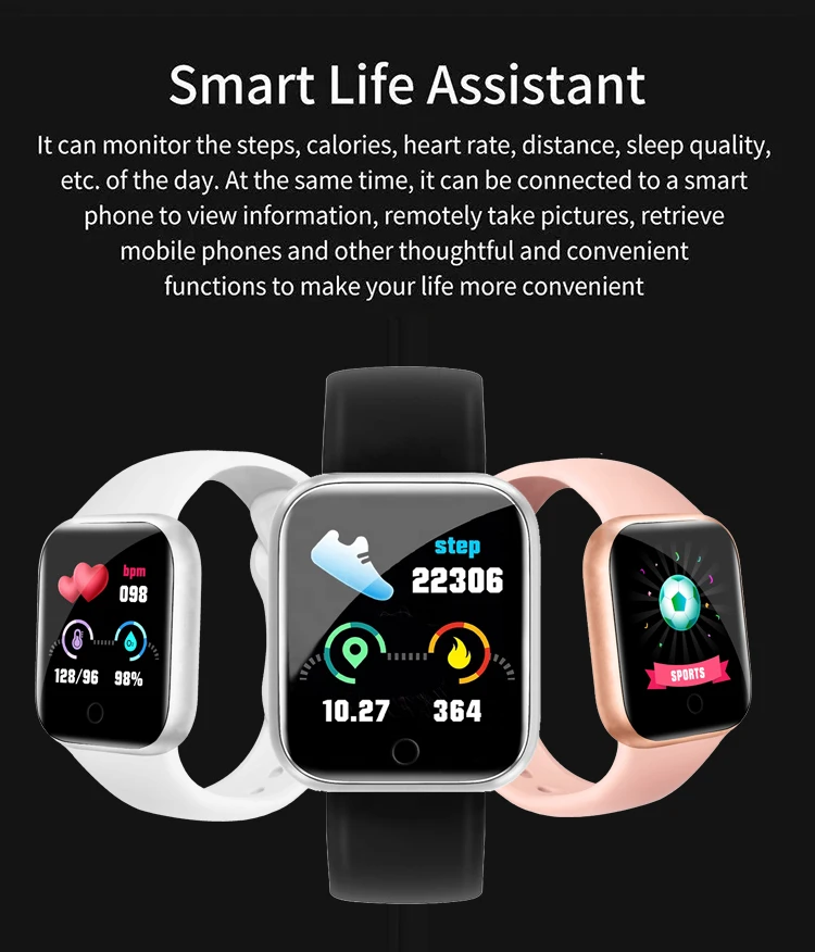 D20 Smart Watch Fitness Tracker Heart Rate Smart Bracelet D20 Blood ...