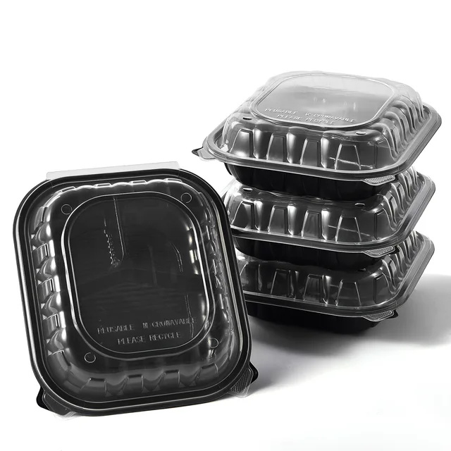 Clamshell To Go Containers Double Color Black Clear Plastic Food Container With Hinged Lid