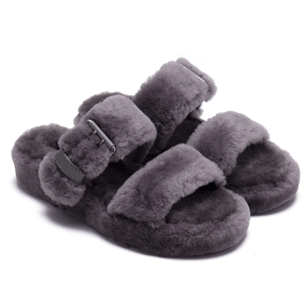 Wholesale Slide Slippers For Women Shoes Grey Rabbit Plush Toe Open ...
