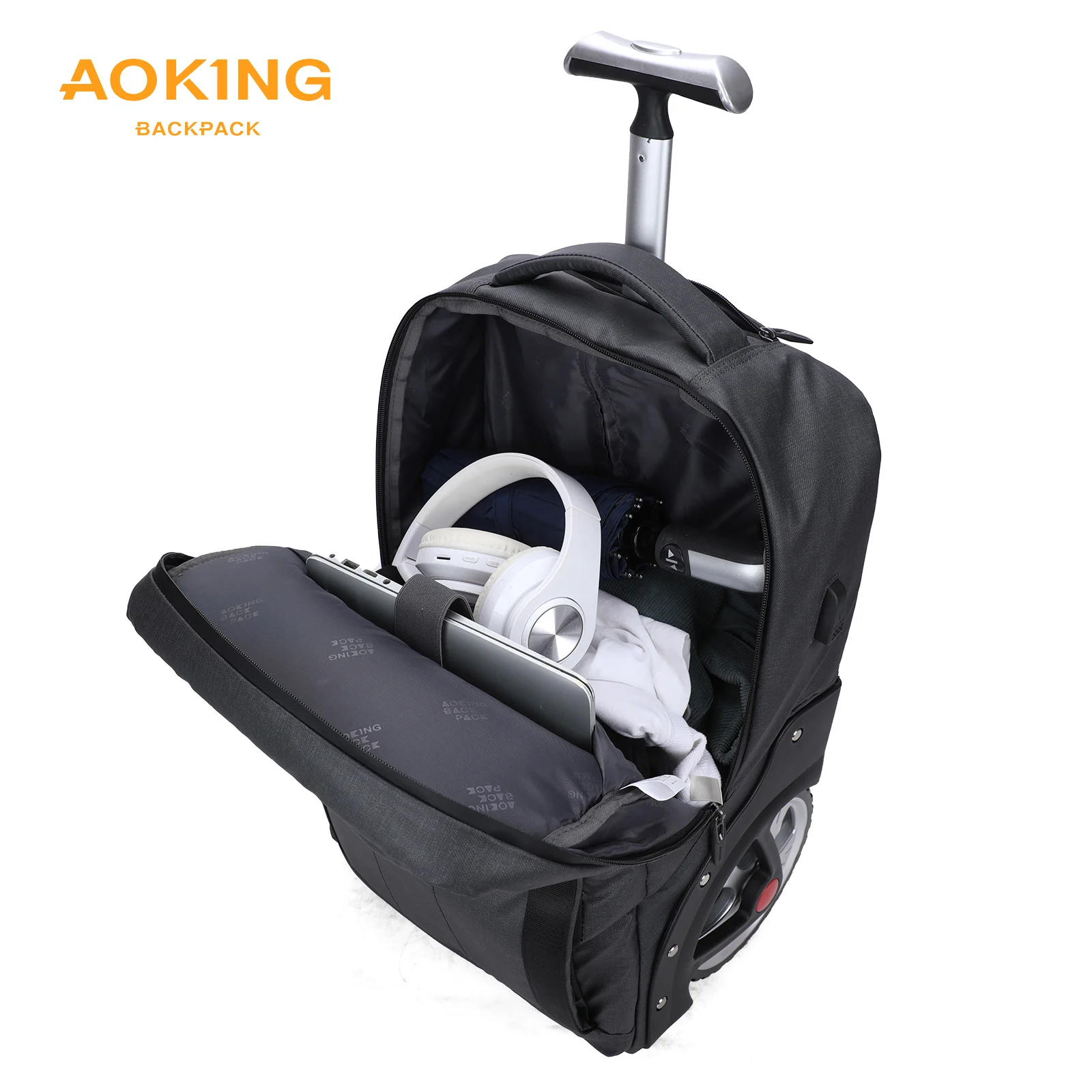 aoking backpack trolley travel bag Rolling Black SLN69569 Unisex Cartoon Waterproof Anti-theft Laptop