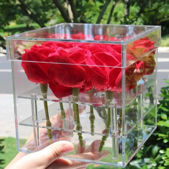 Wholesale Clear Acrylic Rose Flowers Box With 16 Holes And Water Case ...