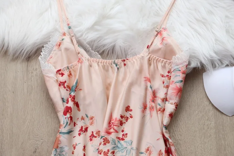 Floral pajamas women's sexy 5pcs ice silk thin nightdress long ladies nightgown