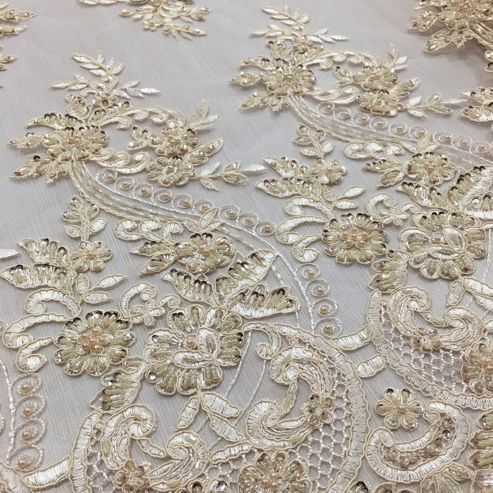 
Высококачественная кружевная Тюлевая ткань с ручной вышивкой и блестками для вечернего платья или невесты 