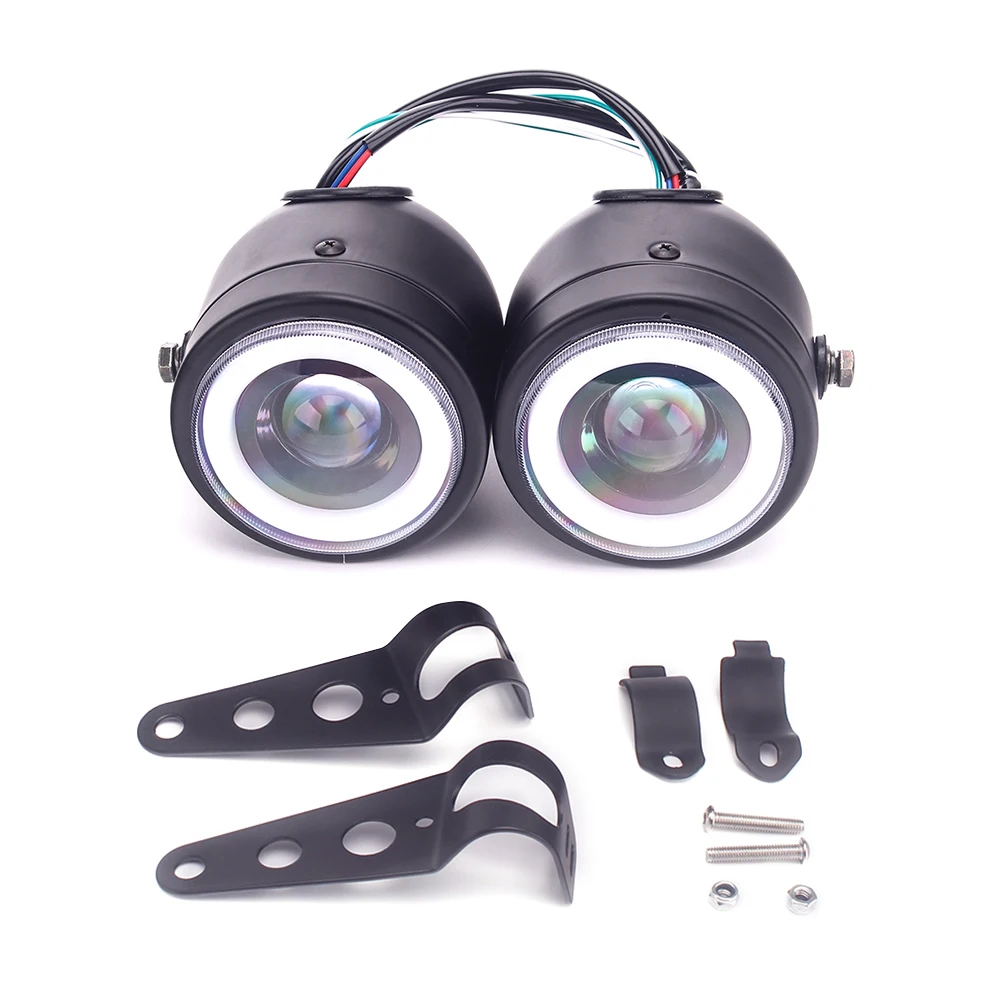 Светодиодный мотоциклетный фонарь, двойная фара головного света + кронштейн для Harley Softail Chopper Honda Suzuki CG125 GN125 Cafe Racer