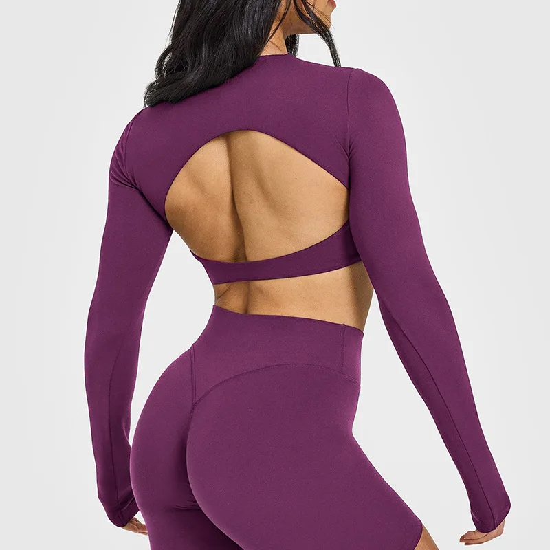High-end Backless Breathable for Sports Top Full Sleeve Chest Pad Tight-fitting Yoga Wea