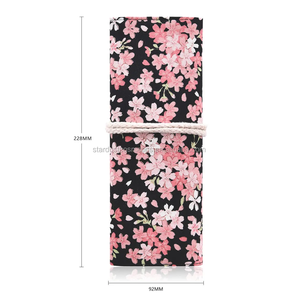 Оптовая продажа, экологически чистый холщовый пакет из искусственной кожи для макияжа, косметичка с 12 карманами