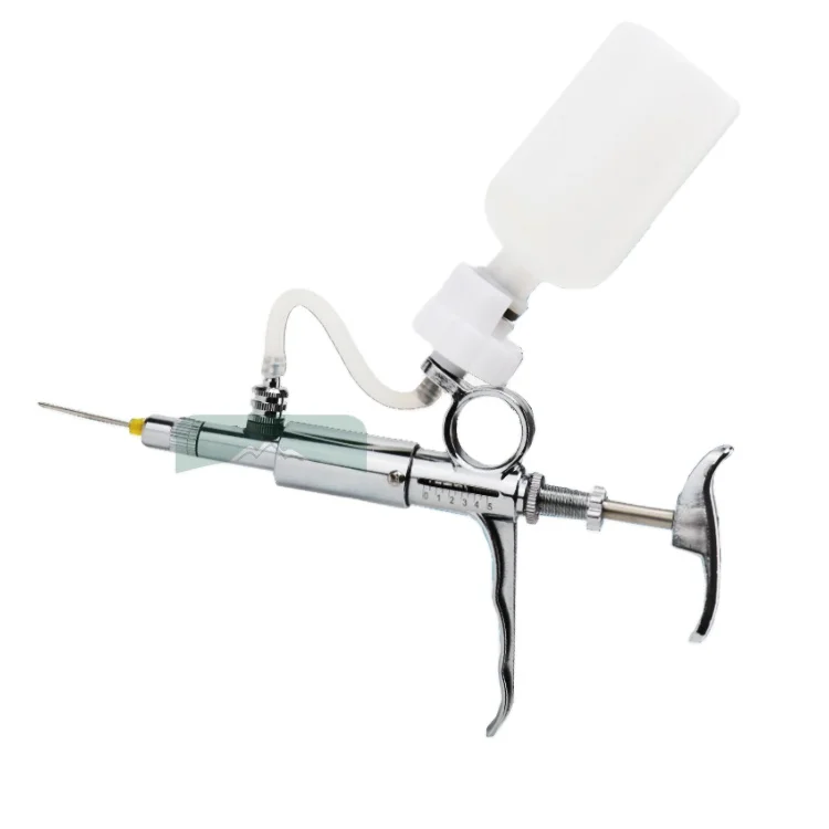 5 mL Stainless Steel Automatic Injector Syringe with Adjustable Feature Veterinary Equipment for Cattle for Retail Industries
