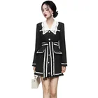 2021 autumn and winter new fashion lace collar small fragrant wind ribbon black bright silk woolen woolen coat 03280128