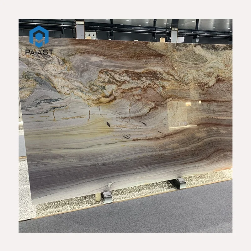 Rainbow Impression Quartzite Slab Book Match Wall Marble