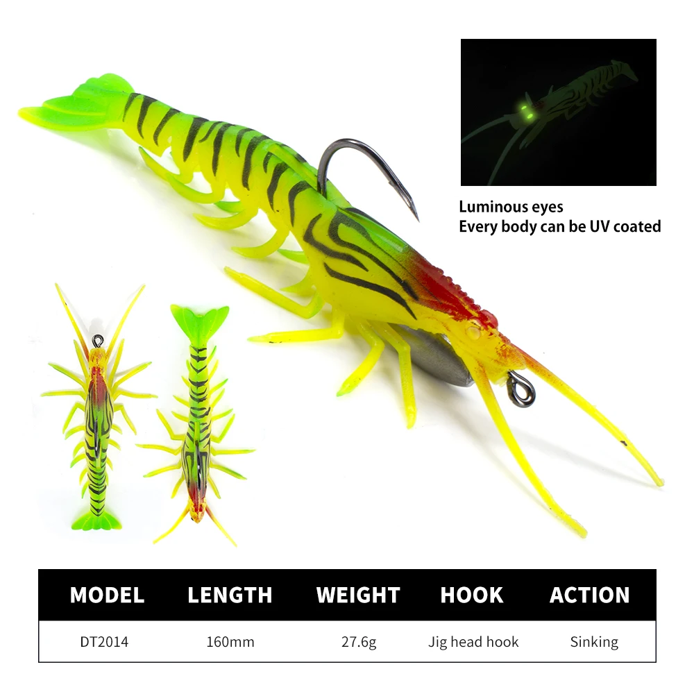 Oem 160mm 27.6g Artificial Soft Shrimp Lures Jig Head Jigging Hook ...