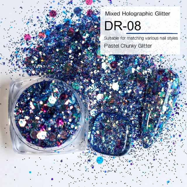 Nail Glitter Powder Bulk Sparkly Mixed Glitter With Wholesale Price 1G Shaker Chunky Nails Face Body Glitter