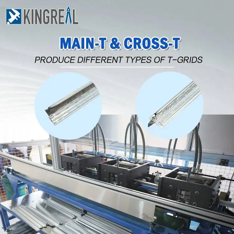 KINGREAL Factory Drop Ceiling Main Tee Cross T Grid Roll Forming Machine for Sale Suspended Ceiling T Bar Making Machine