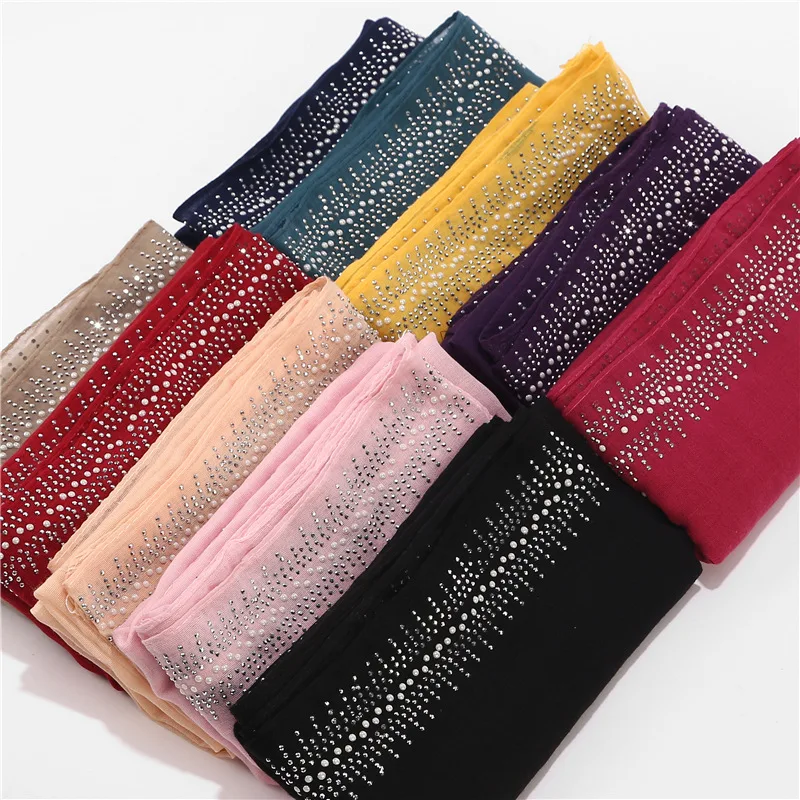 Malaysia Plain Color Shawl Scarf Point Drill Cotton Hijabs