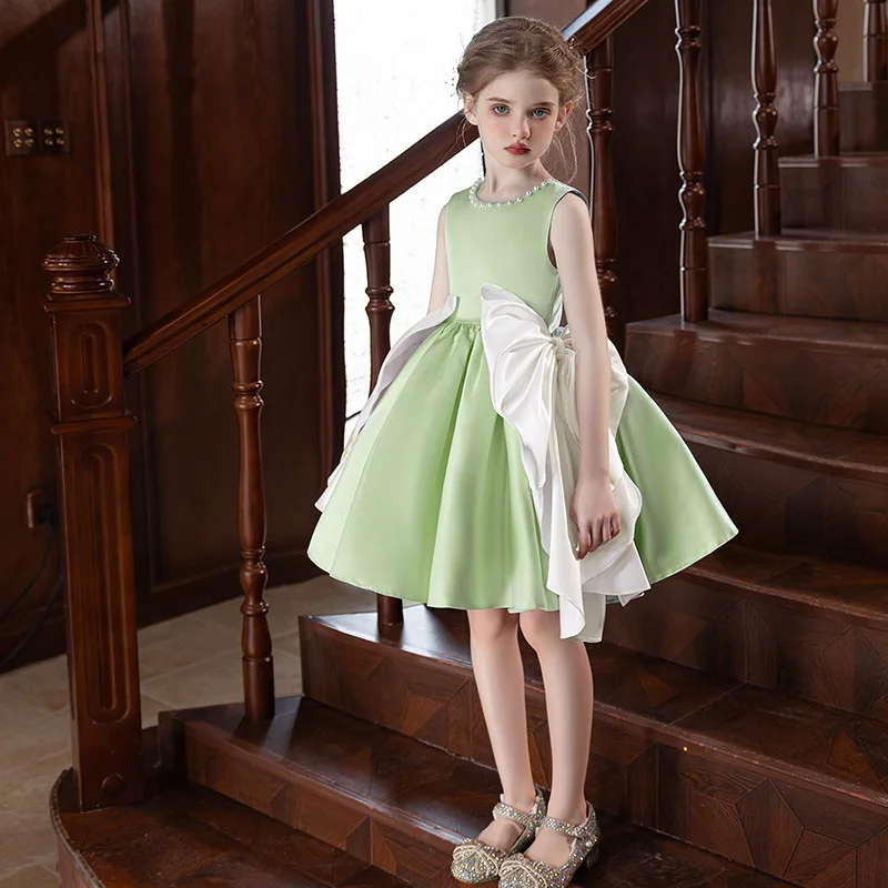 Girls' Satin Party Dress Purple Short Tulle Dress with Pearl Neckline & Big  White Bow Elegant Birthday Dress for Kids| Alibaba.com