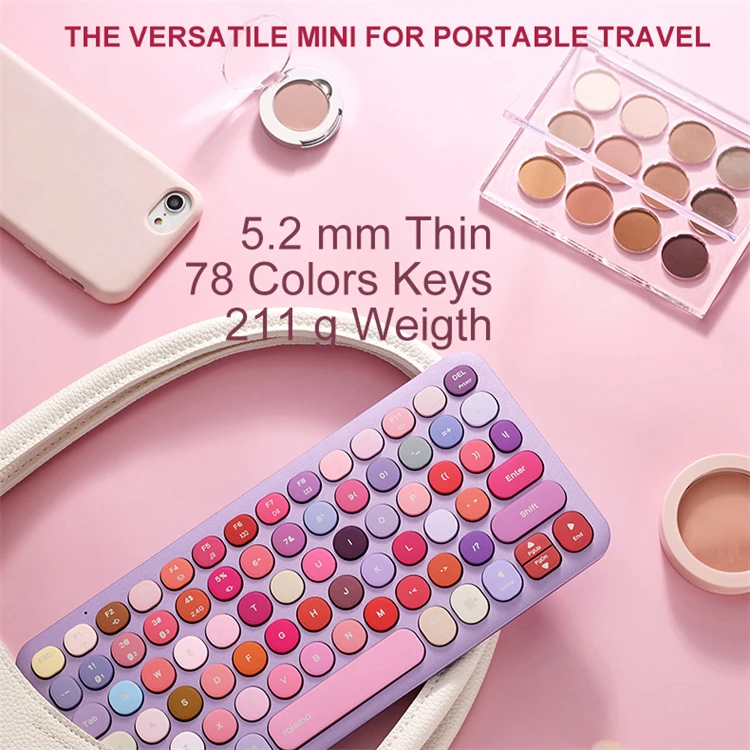 Rapoo Remolen Pre2 Mini 78Keys Round Mini Retro Woman Girl Wireless Bt Cute Colorful Keyboard Mobile Phone