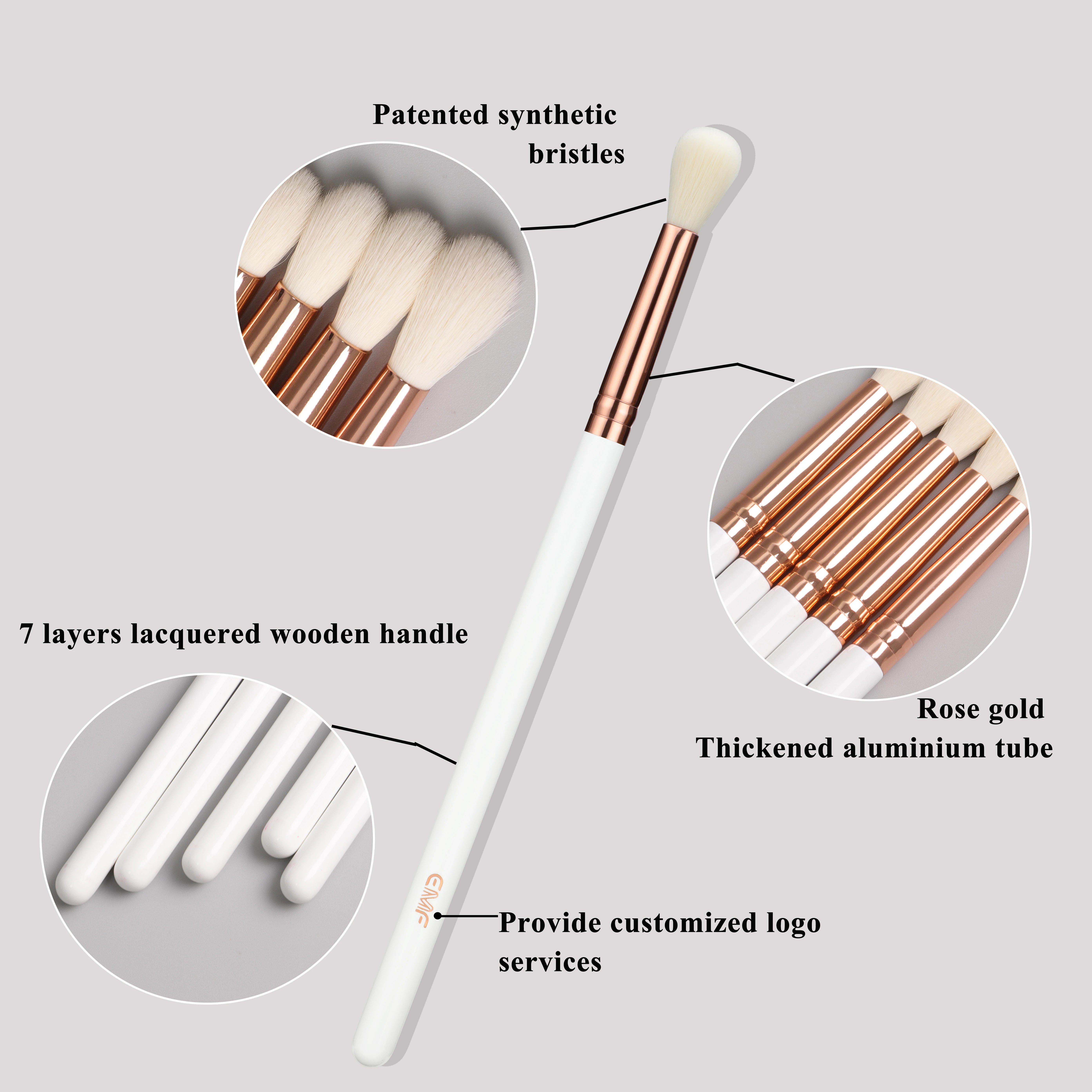 EMF Professional High-quality Single Eyeshadow Blending Smudge Makeup Brush Rose Gold White Soft Hair Custom logo Makeup Tools