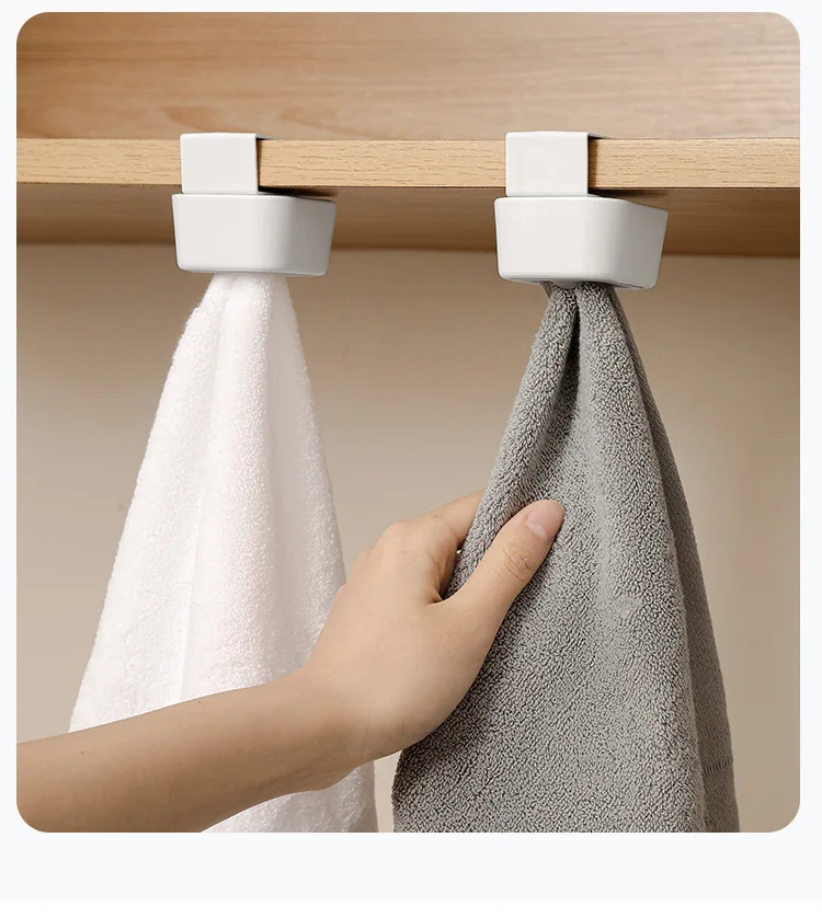 Kitchen cabinet door dishcloth towel stopper Punch free dishcloth storage rack Hanging cabinet towel storage hooks details