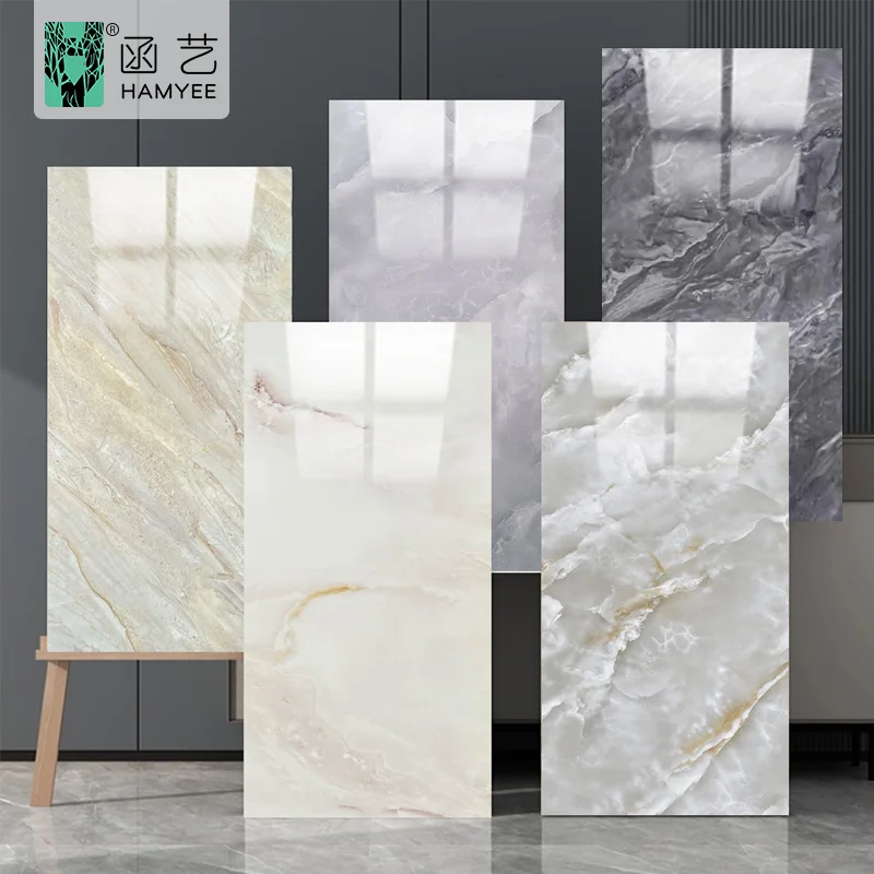 Modern high glossy pvc wall panels marble look eco-friendly soundproof waterproof marble tile wall sticker